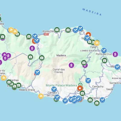 google map pins showcasing all must see items in Madeira Island